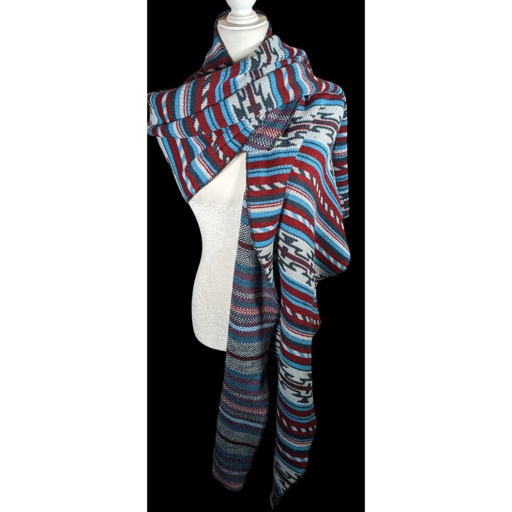 Free People Southwestern/Aztec Print Red And Blue Woven Scarf